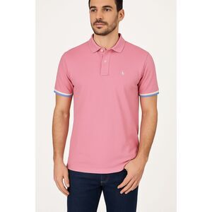 El Ganso Men’s Polo Shirt Pink Blue Trim 100% Cotton Size L Made in Portugal